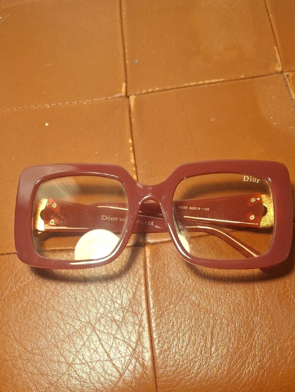 Dior Square Women's Sunglasses in Burgundy with Gold Accents.